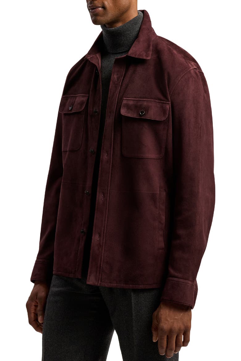 Calloway Insulated Lambskin Suede Shirt Jacket, Alternate, color, BORDEAUX
