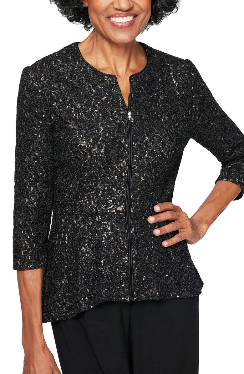 Alex Evenings Corded Lace Jacket, Main, color, 
