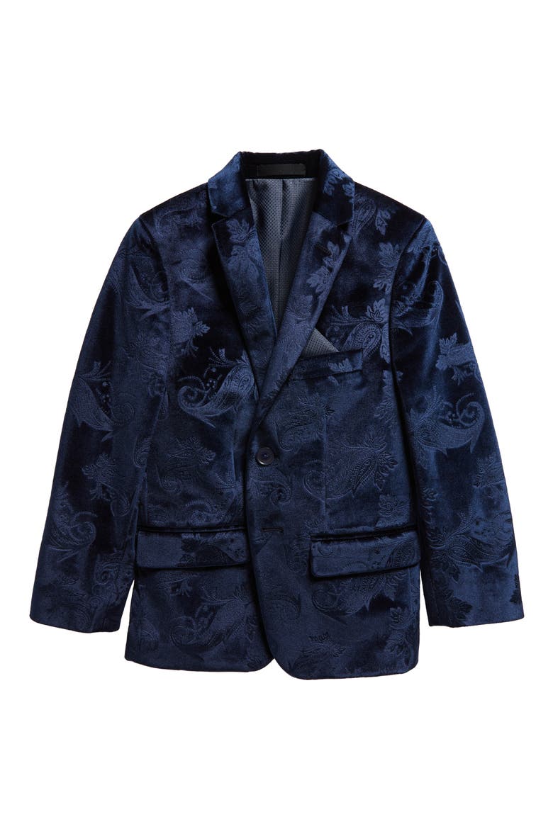 Kids' Paisley Velvet Dinner Jacket, Main, color, NAVY