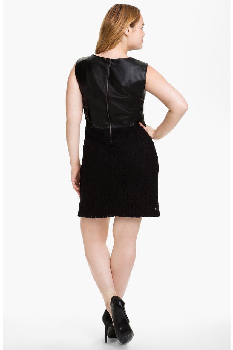 Lace & Faux Leather Sheath Dress, Alternate, color, BLACK