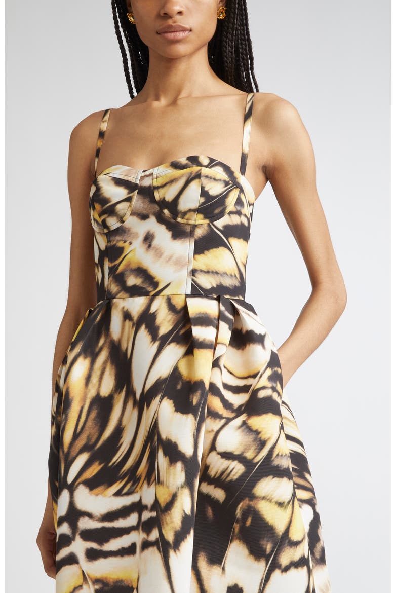 Abstract Butterfly Faille Bustier Midi Dress, Alternate, color, BLACK MULTI