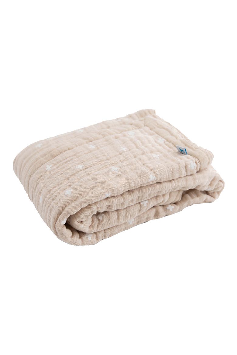 Cotton Muslin Baby Quilt, Main, color, TAUPE CROSS