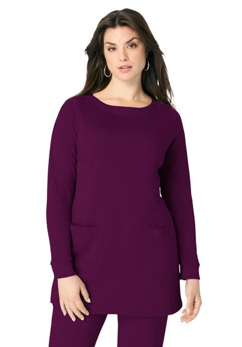 Snap Button Boatneck Soft Knit Tunic (Plus)