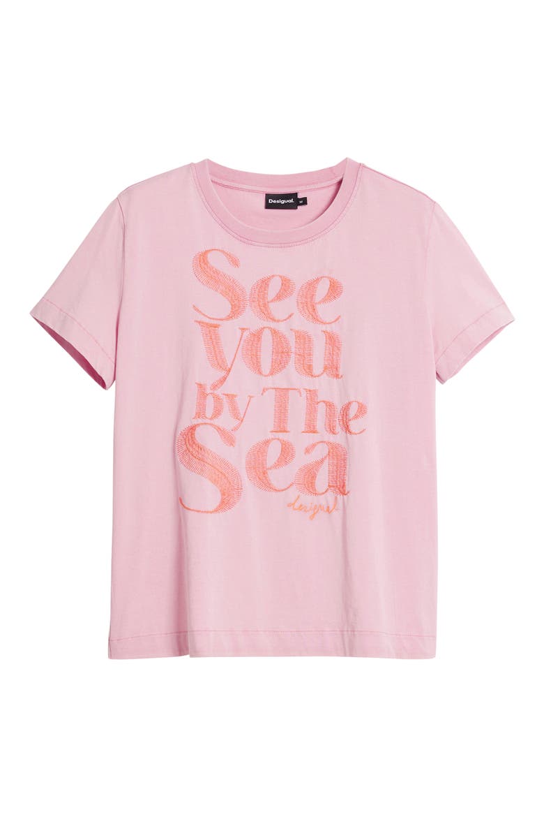 By the Sea Embroidered Cotton T-Shirt, Alternate, color, PINK