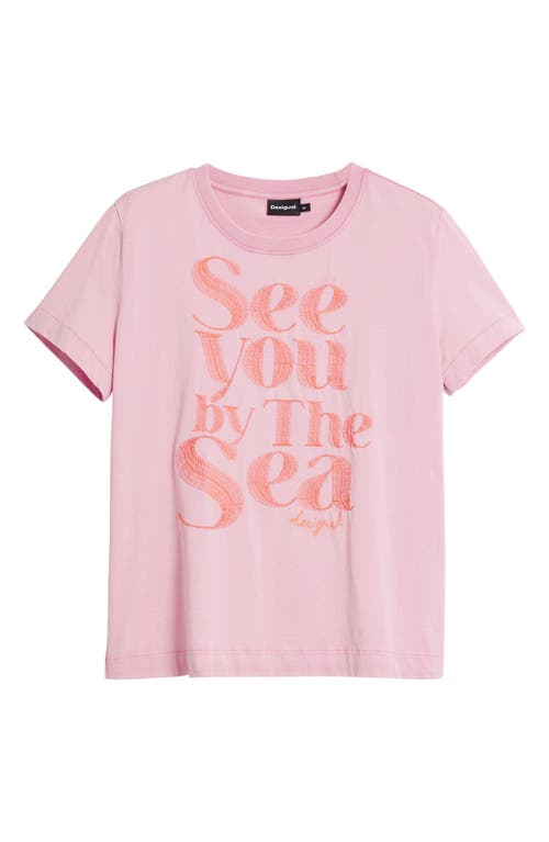 Desigual By The Sea Embroidered Cotton T-shirt In Pink