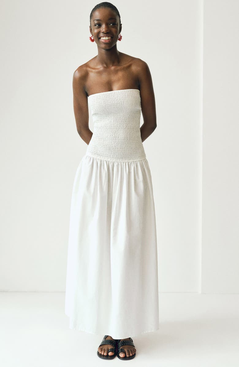 MANGO TEEN Strapless Maxi Dress, Alternate, color, Off White
