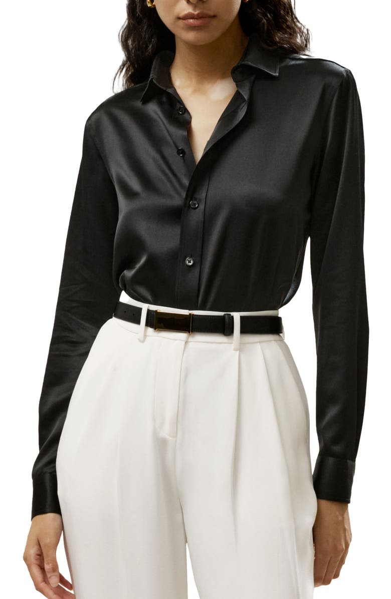 Lilysilk Tailored Button Down Silk Shirt, Alternate, color, Black