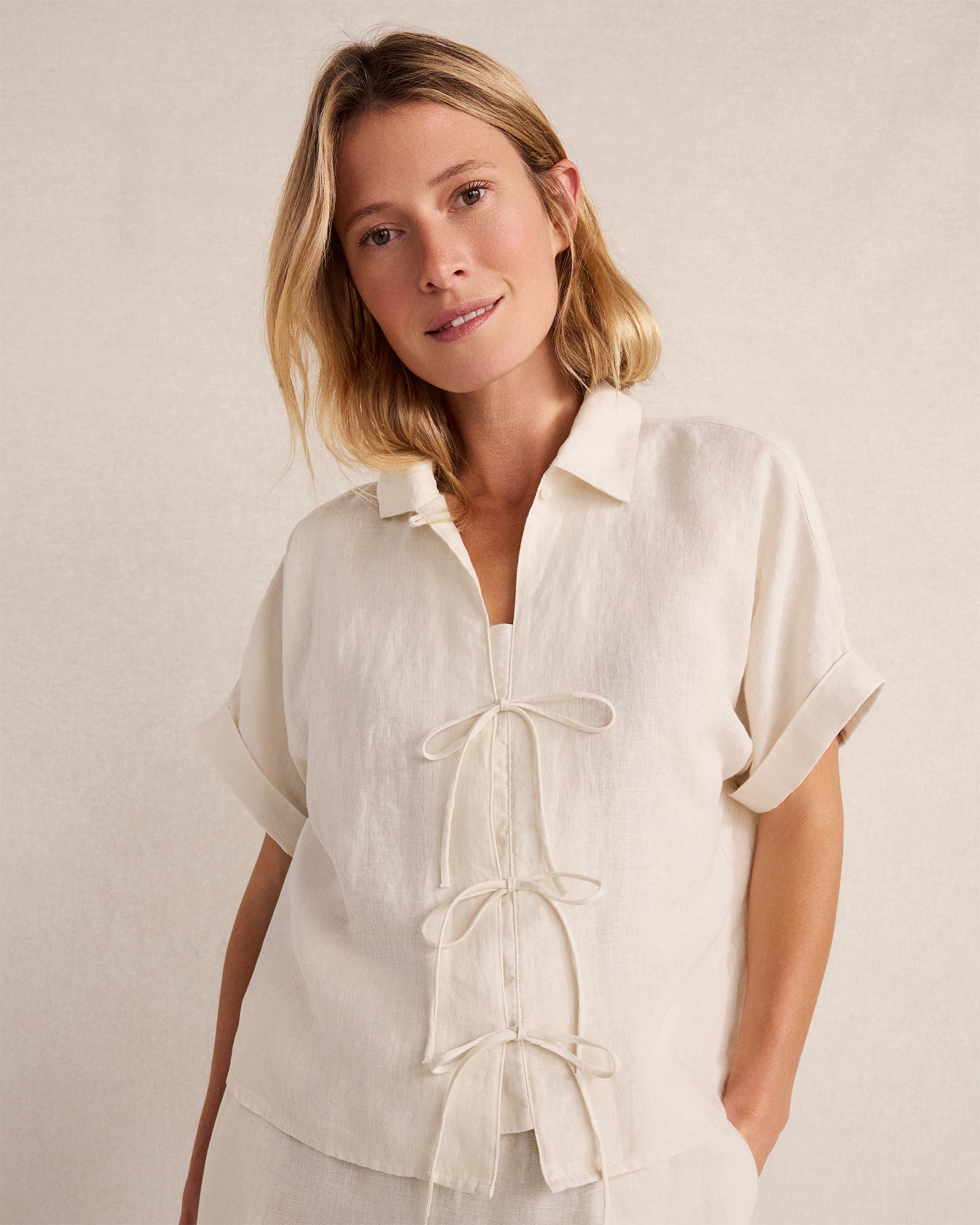 Linen Tie-Front Top - image 2