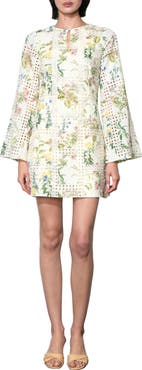 Adelyn Rae Marshall Embroidered Long Sleeve Cotton Minidress