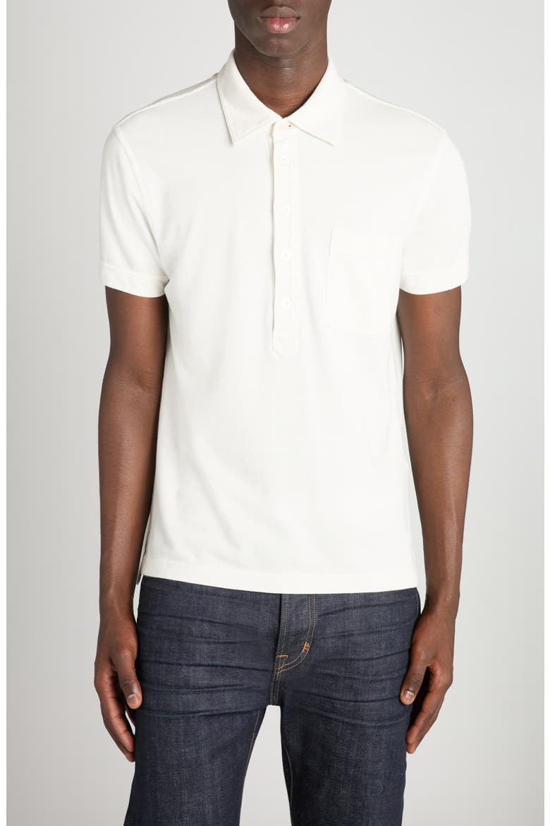 Lyocell & Cotton Piqué Polo, Main, color, WHITE