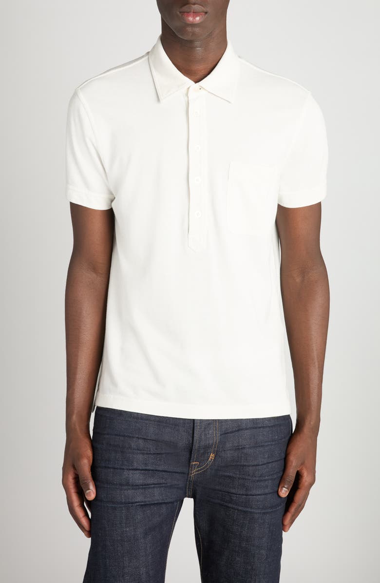 TOM FORD Lyocell & Cotton Piqué Polo, Main, color, White