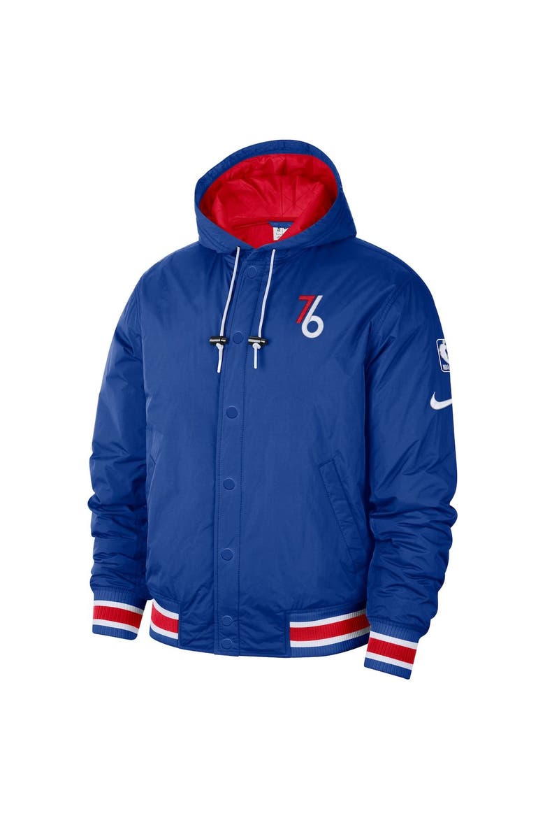 Men's Nike Blue/Red Philadelphia 76ers 2022/23 City Edition Courtside Bomber Full-Zip Hoodie Jacket, Alternate, color, Blue