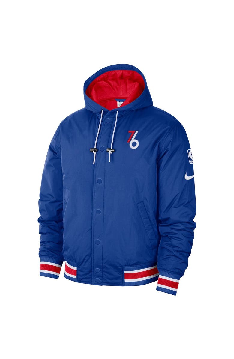 Nike Men's Nike Blue/Red Philadelphia 76ers 2022/23 City Edition Courtside Bomber Full-Zip Hoodie Jacket, Alternate, color, 