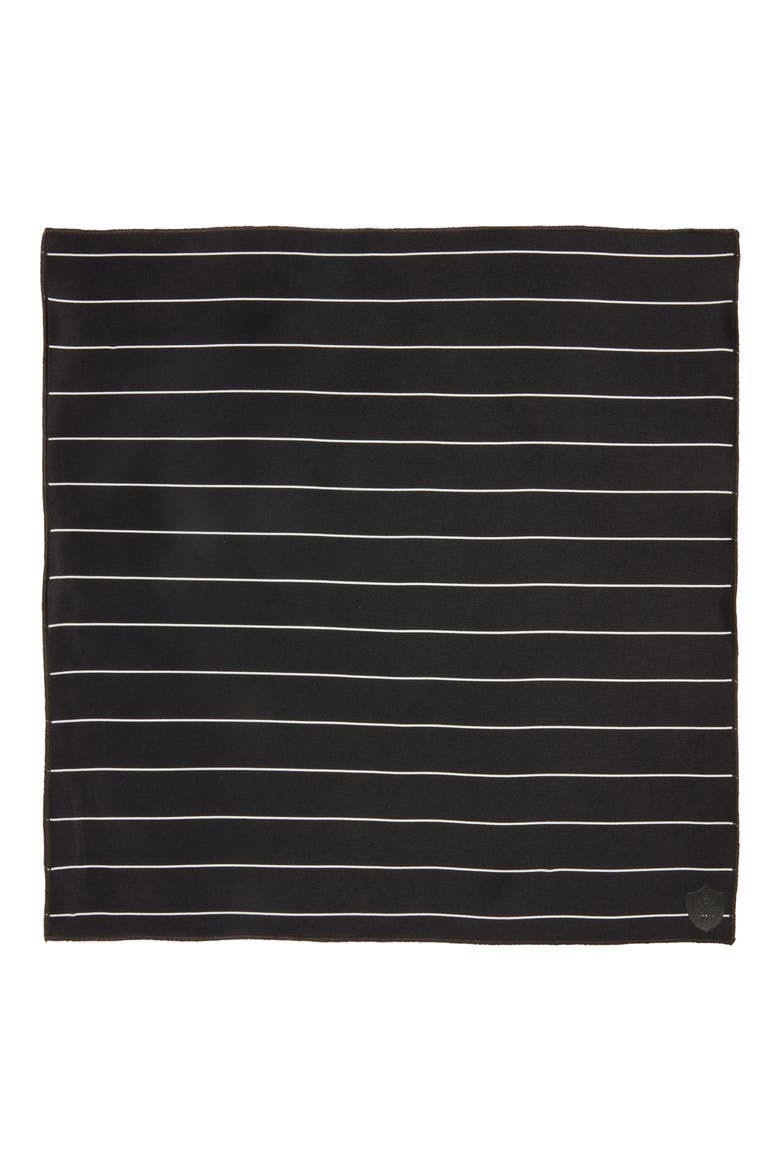 Pinstripe Silk Pocket Square, Alternate, color, BLACK