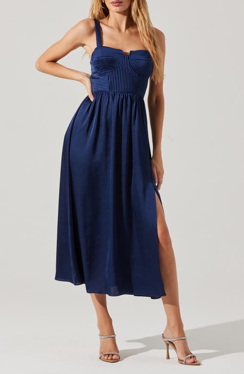 Astr The Label Pleated Bustier Midi Dress In Blue
