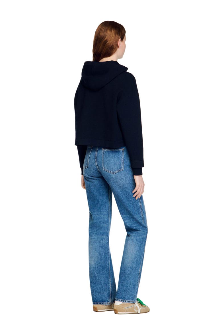 Knit and denim sweatshirt, Alternate, color, Navy blue