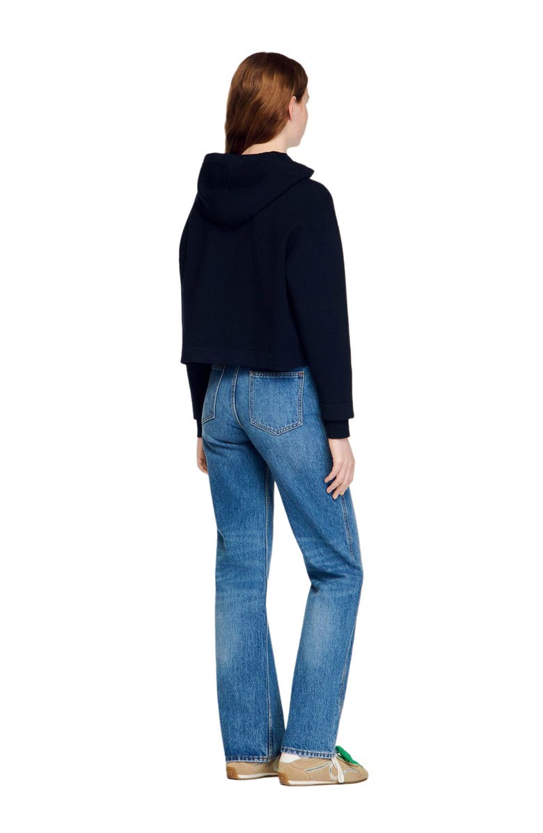 SANDRO Knit and denim sweatshirt, Alternate, color, Navy Blue