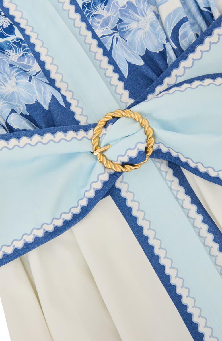 Reiss Sawyer Belted Midi Dress, Alternate, color, Blue/ Ivory