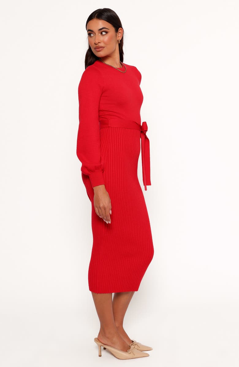 Petal & Pup Helena Belted Long Sleeve Sweater Dress, Alternate, color, Red