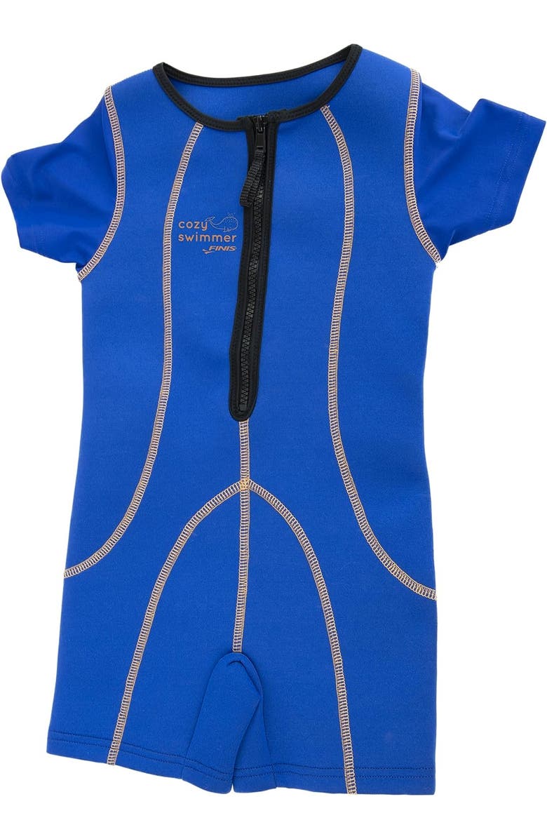 FINIS Cozy Thermal Swimsuit for Kids One Piece Swimwear UPF 50 and Up Sun Protection Warm SBR Foam Blue, Main, color, Blue