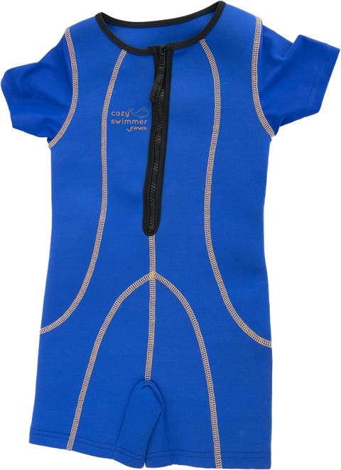 Cozy Thermal Swimsuit for Kids One Piece Swimwear UPF 50 and Up Sun Protection Warm SBR Foam Blue