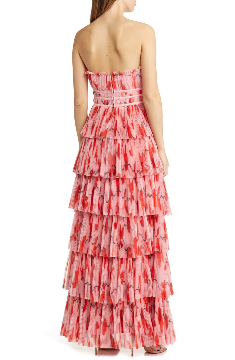 Hutch Monaco Strapless Ruffle Tiered Plissé Gown, Alternate, color,