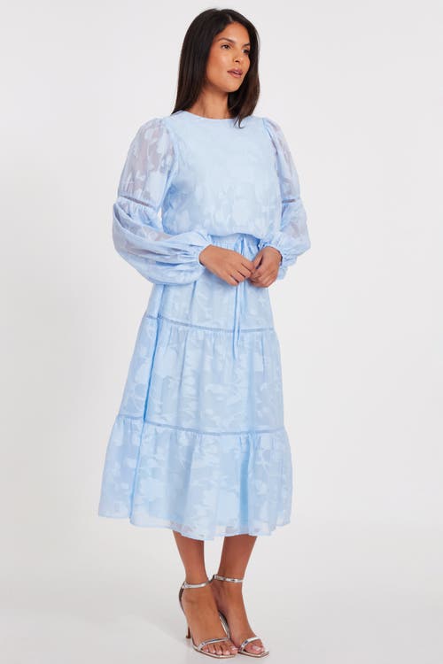 Quiz Jacquard Midi Dress With Balloon Sleeve In Pale Blue
