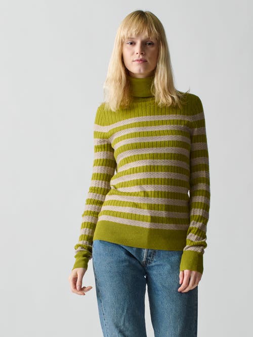 Lingua Franca Morrissey Textured Stripe Turtleneck in Olive Oil 