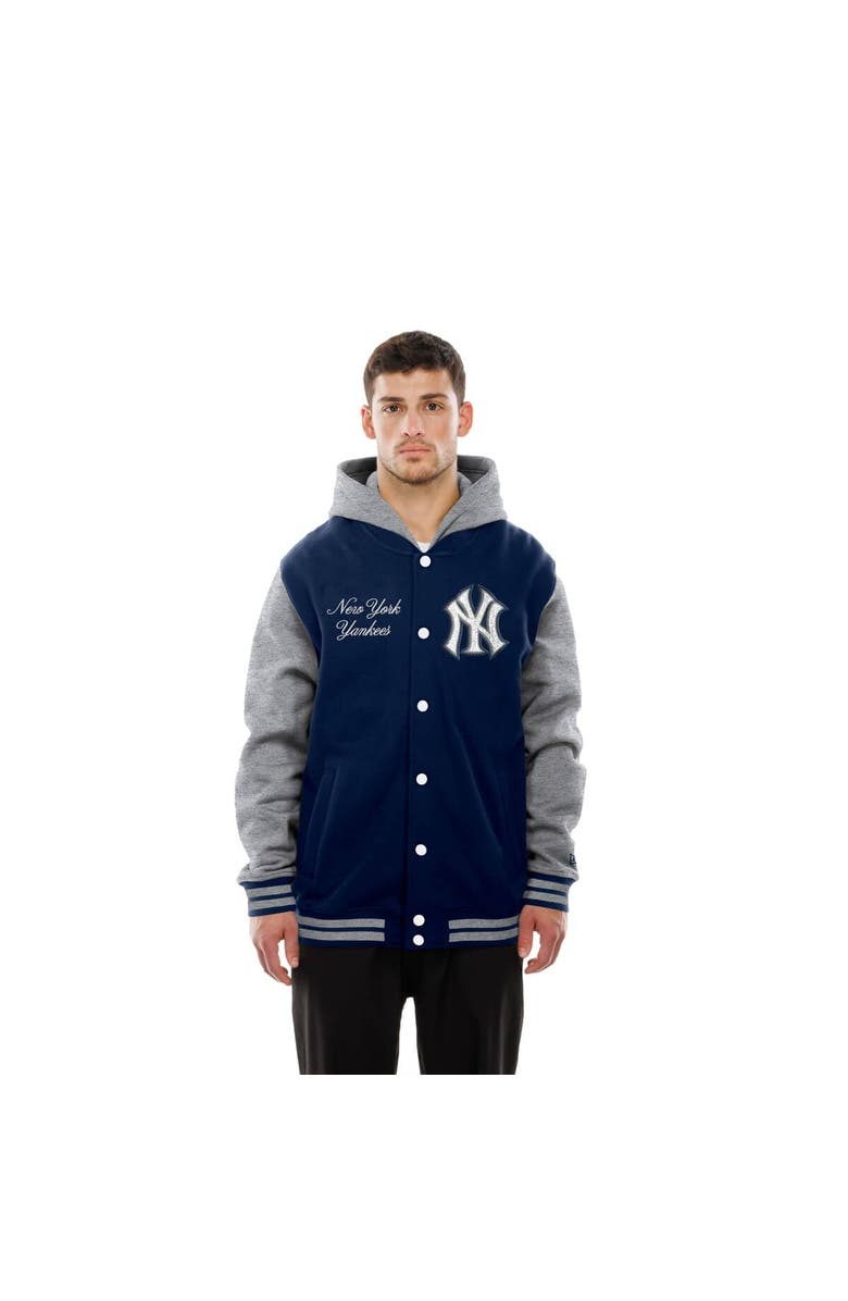 New Era Men's New Era Navy New York Yankees Throwback Prep Full-Snap Hoodie Jacket, Alternate, color, 