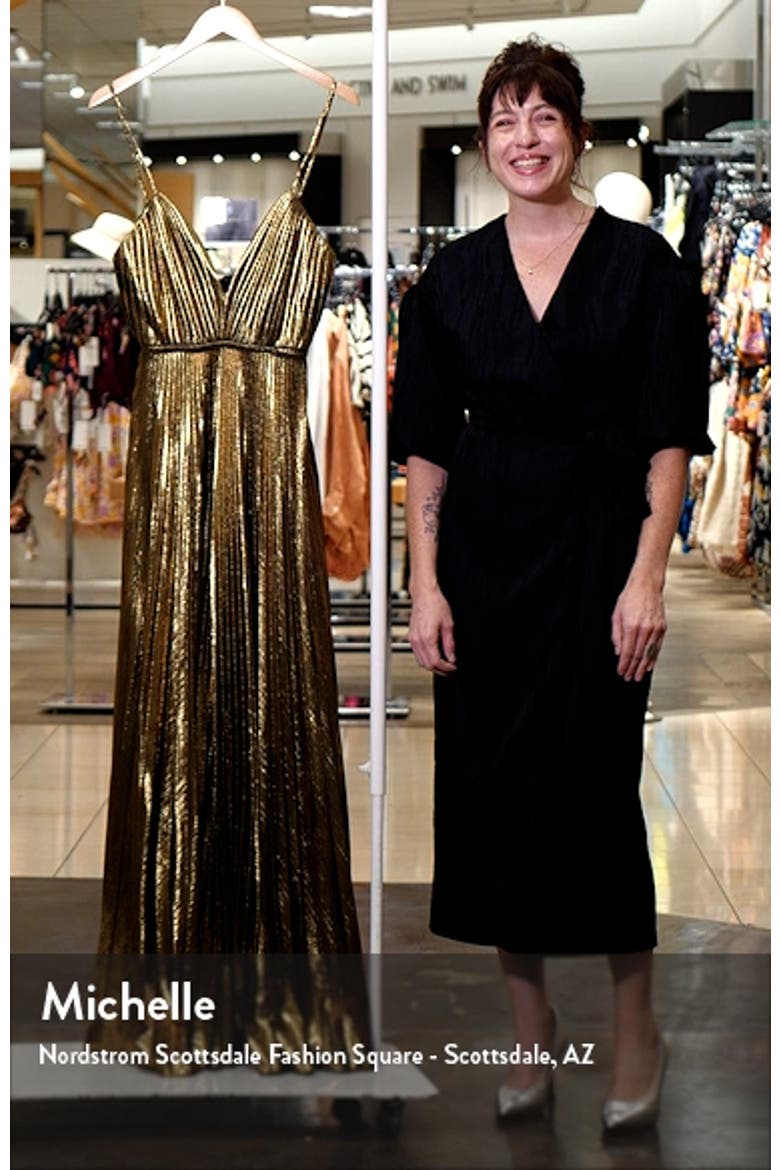 Women's Metallic Pleated Wide-Leg V-Neck Jumpsuit video