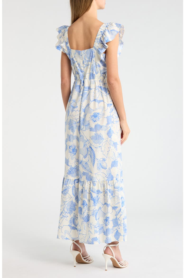 Ruffle Sleeve Square Neck Maxi Dress, Alternate, color, SOFT WHITE/ PERRIWINKLE