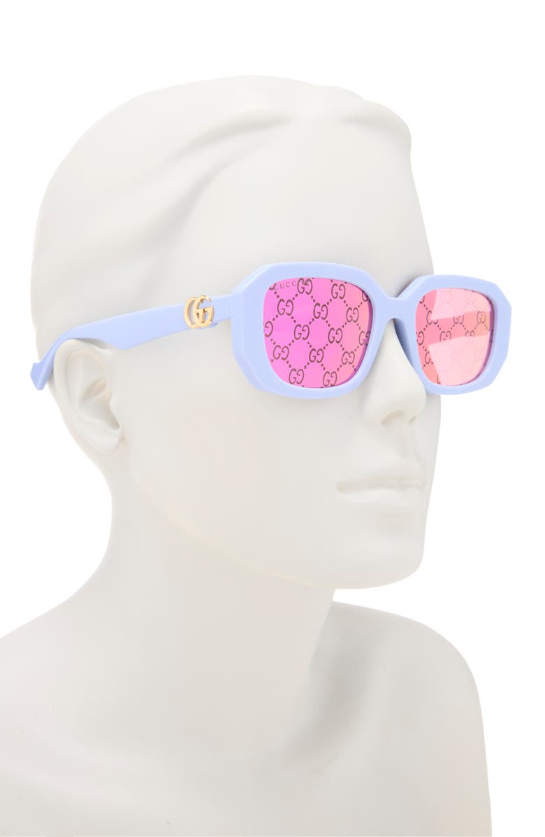 Gucci 54mm Rectangular Sunglasses, Alternate, color, Violet Violet Pink