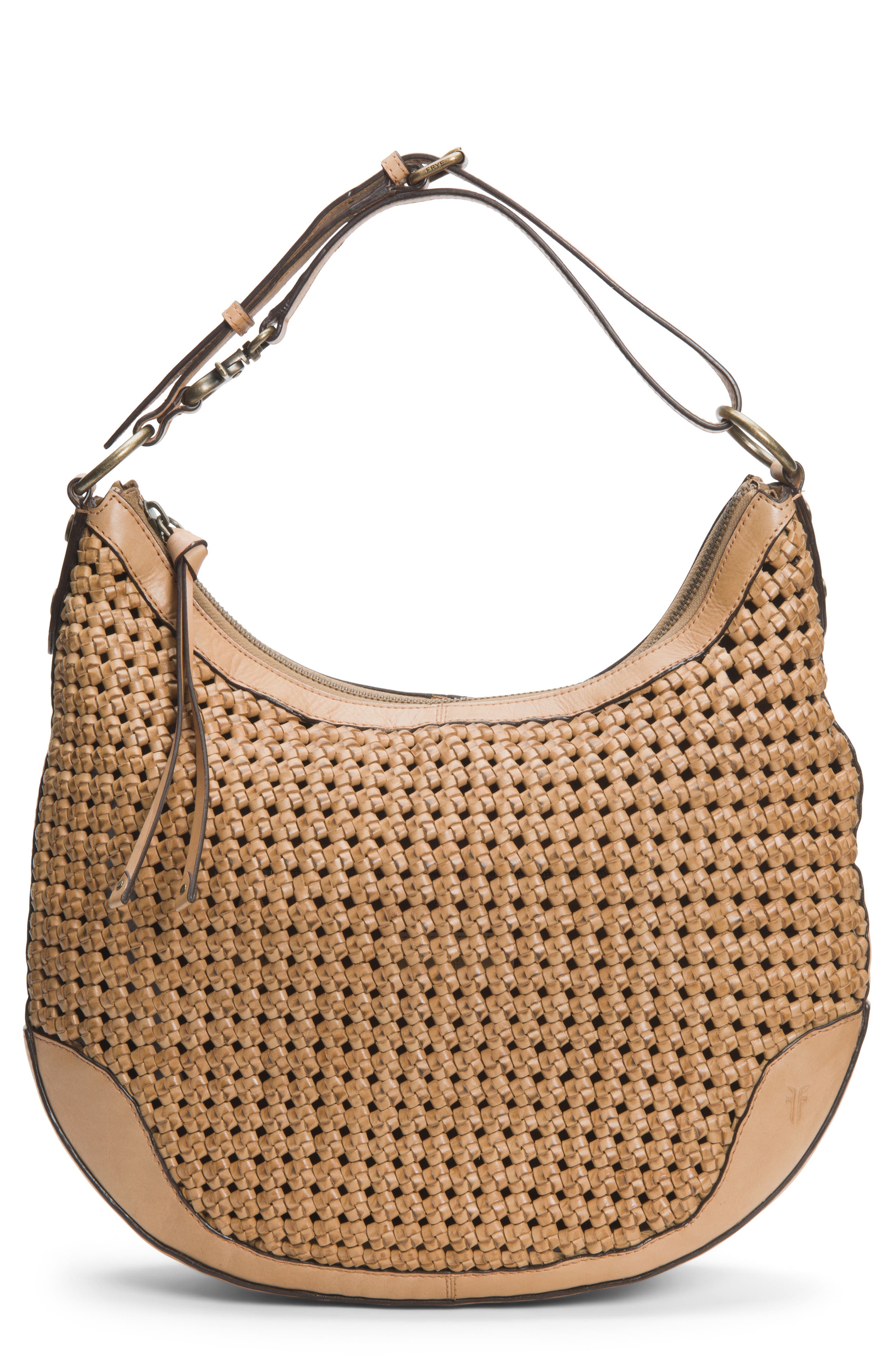 Melissa Woven Leather Hobo, Main, color, NATURAL
