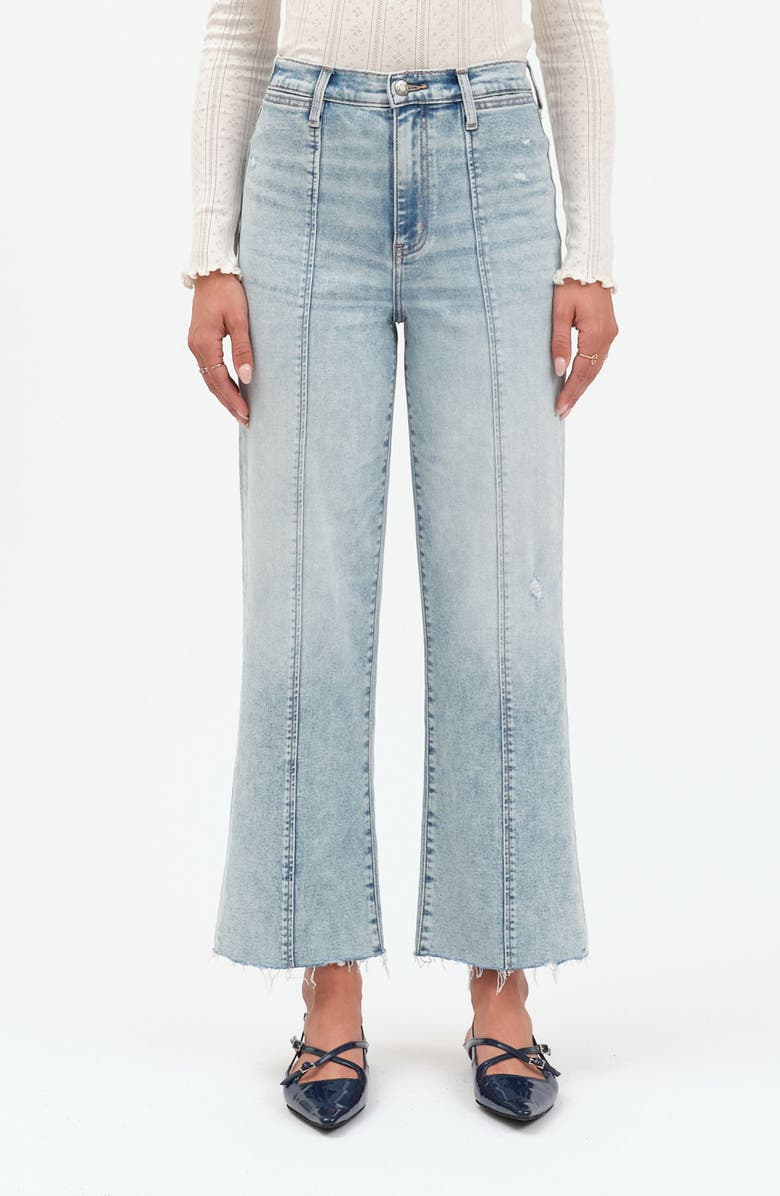 DAZE Pleaser Distressed High Waist Raw Hem Crop Jeans, Main, color, Cupid