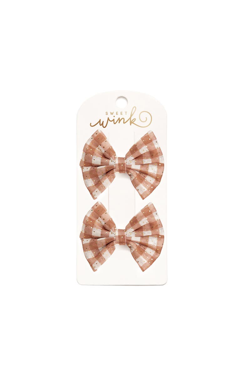 Sweet Wink Gingham Printed Tulle Bow Clip Set, Main, color, Multicolor