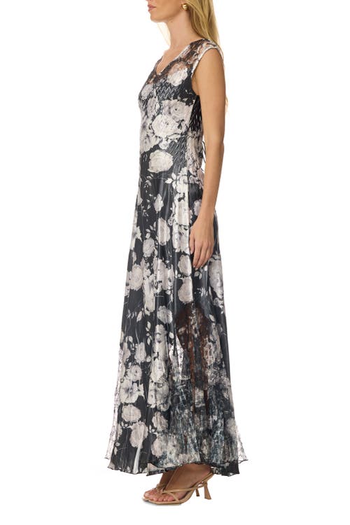 Komarov Charmuese Maxi With Lace Up Back Detail In Black