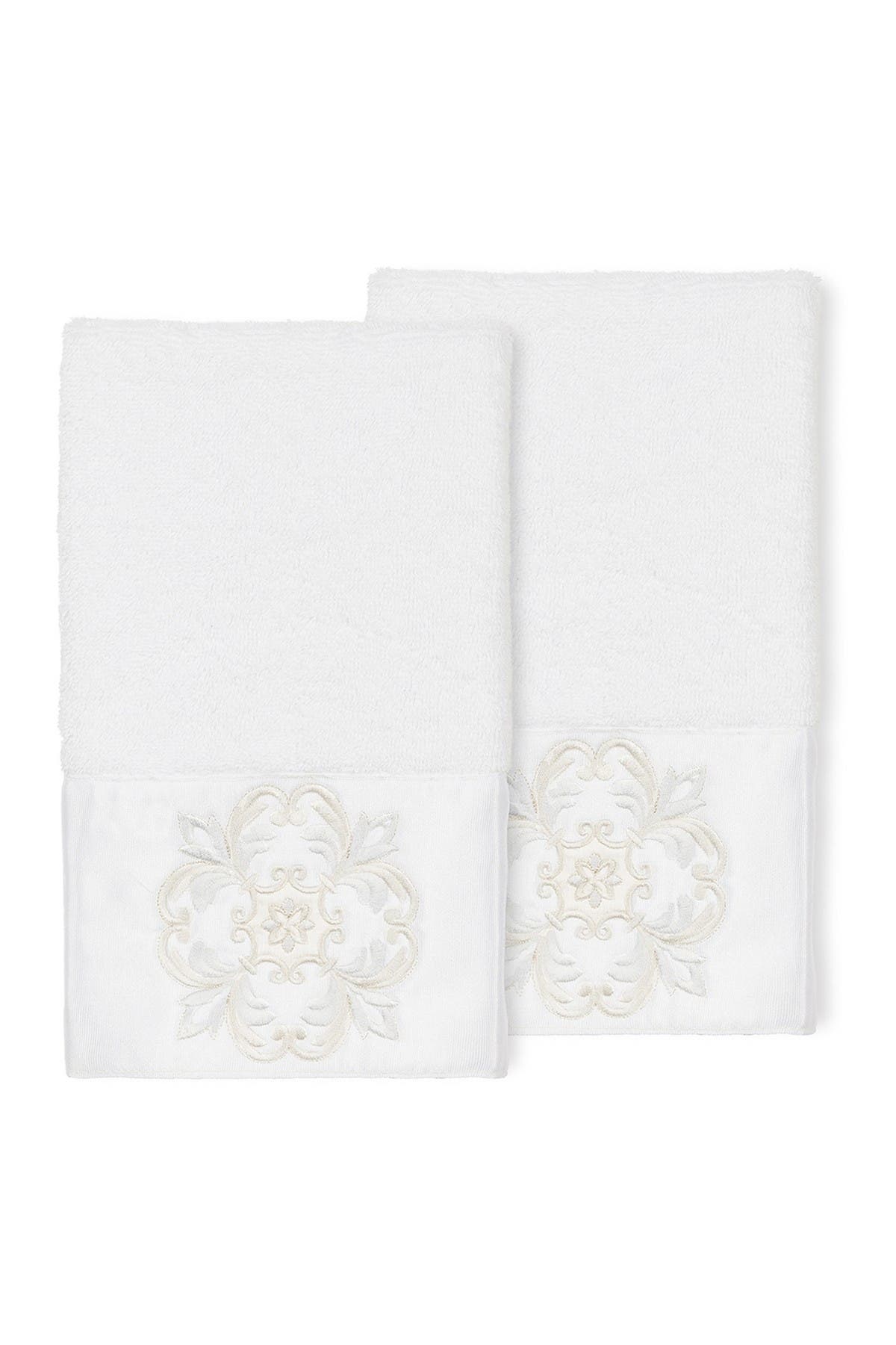 Linum Home Textiles Alyssa Embellished Hand Towel - Set of 2 - White