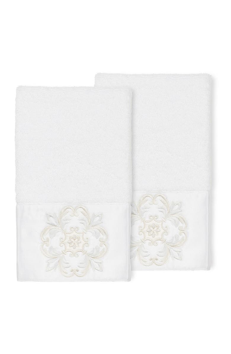Linum Home Textiles Alyssa Embellished Hand Towel - Set of 2 - White, Main, color, White