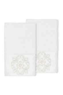 Linum Home Textiles Alyssa Embellished Hand Towel - Set of 2 - White