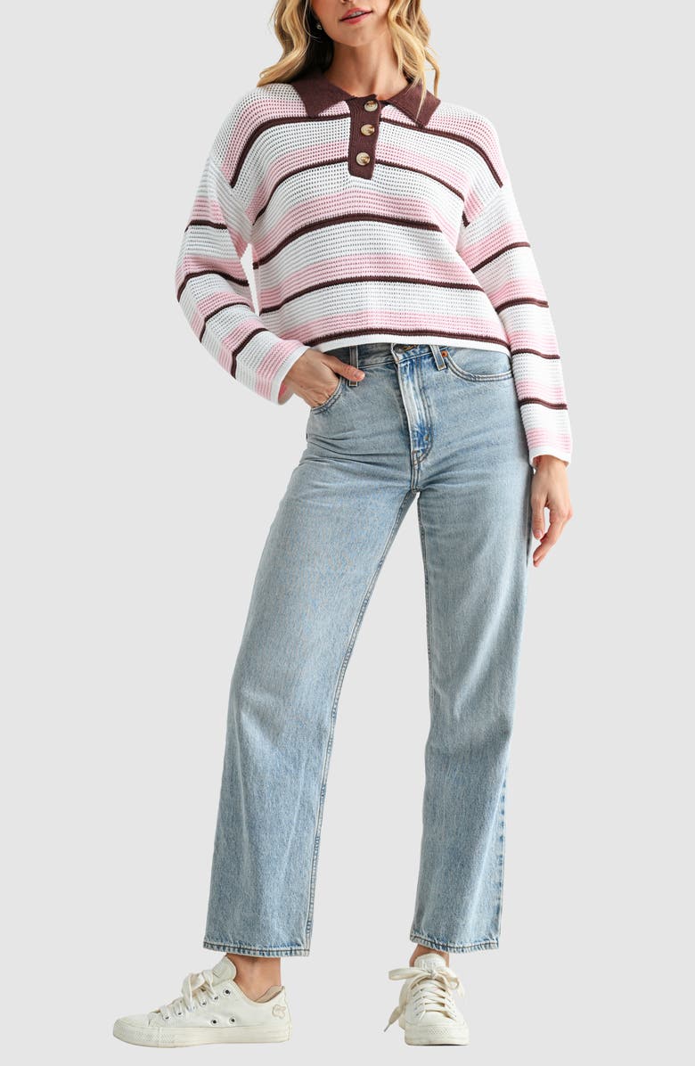 Lush Striped Polo Sweater, Alternate, color, Brown Blush