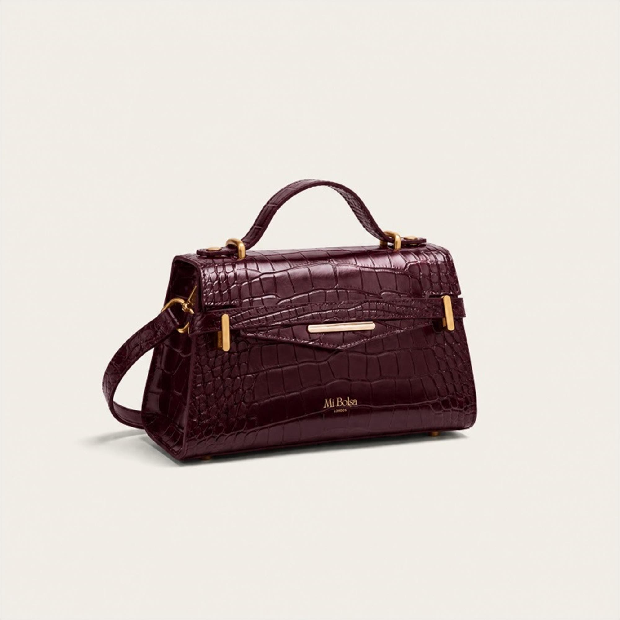 Mi Croc Embossed Leather Top Handle, Alternate, color, Burgundy