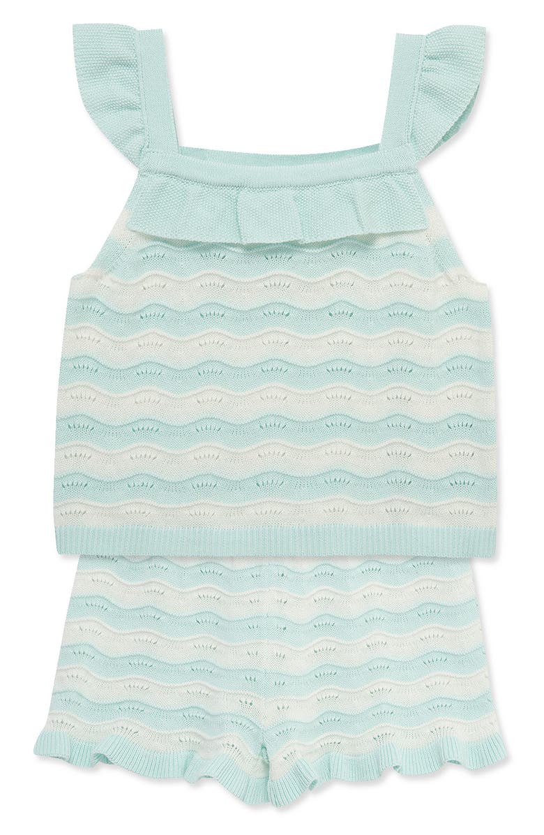Little Me Stripe Cotton Pointelle Knit Tank & Shorts Set, Alternate, color, Aqua
