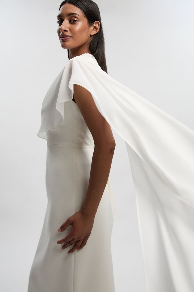 Tailored Cape Drape Maxi Dress, Alternate, color, Ivory