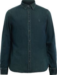 AllSaints Gleason Cotton Denim Snap-Up Shirt
