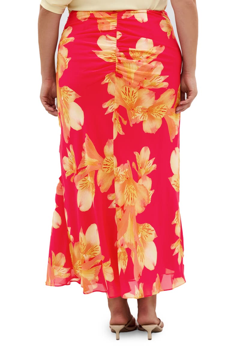 Soiree Print Ruched Maxi Skirt, Alternate, color, FUCHSIA LILY