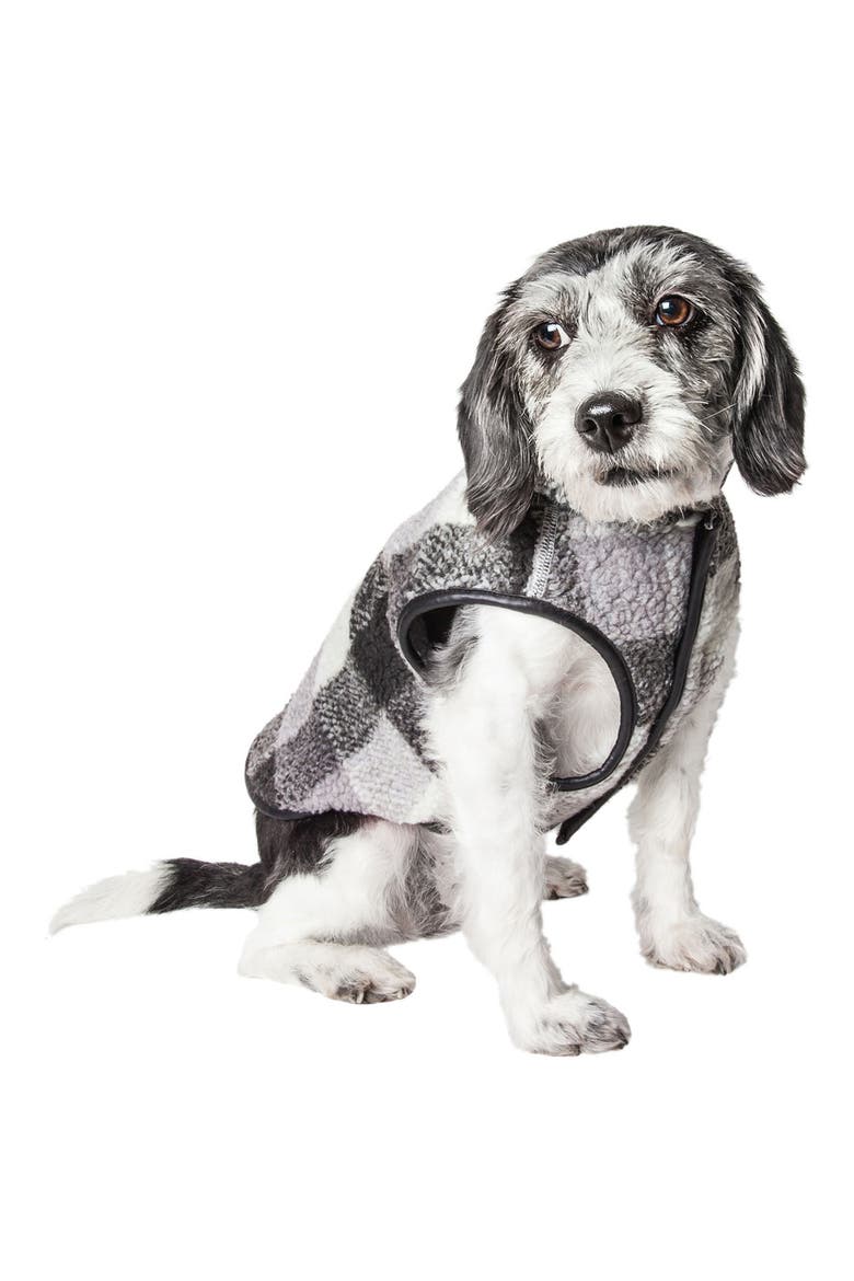 Black Boxer Classical Plaid Insulated Dog Coat, Alternate, color, BLACK GREY AND WHITE PLAID
