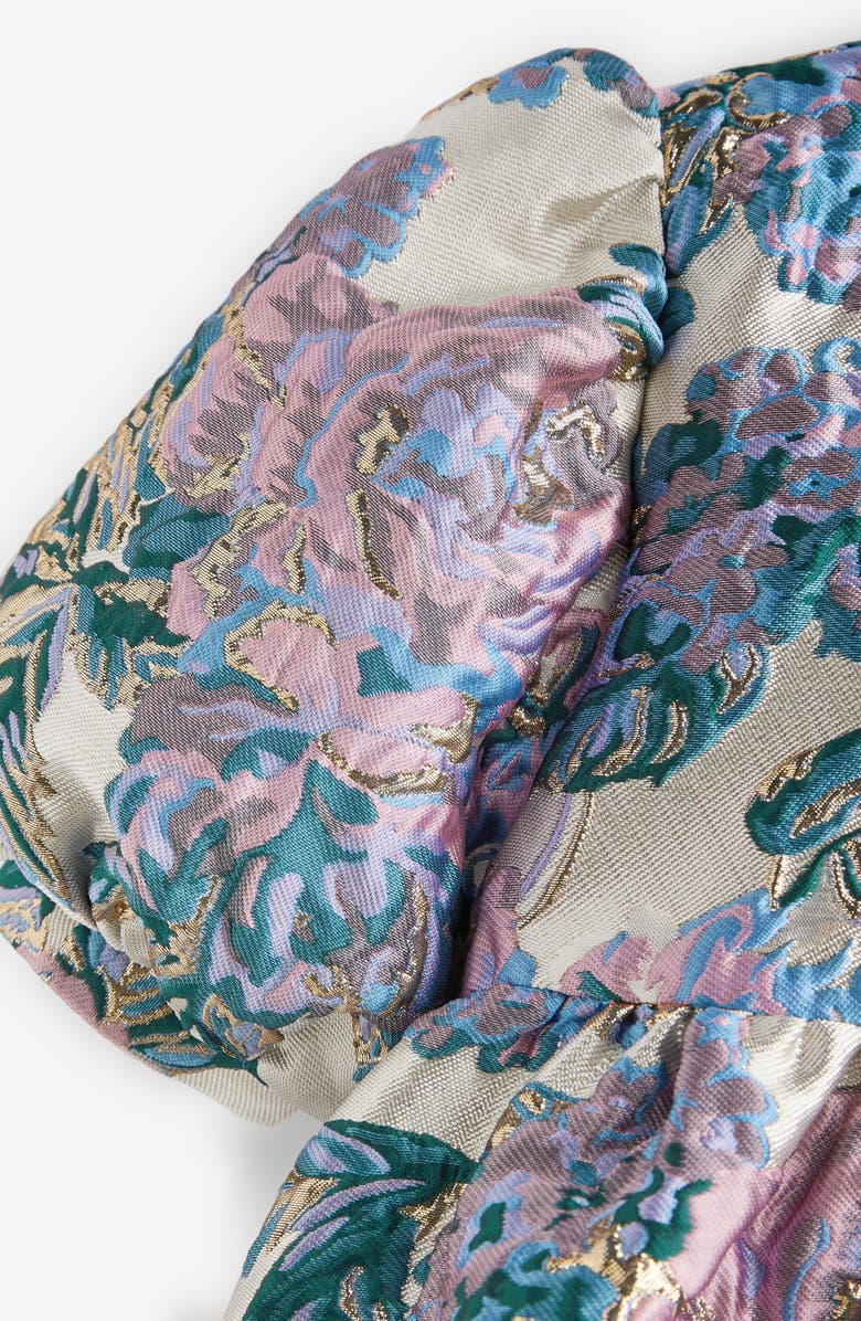 NEXT Kids' Floral Metallic Jacquard Puff Sleeve Dress, Alternate, color, 