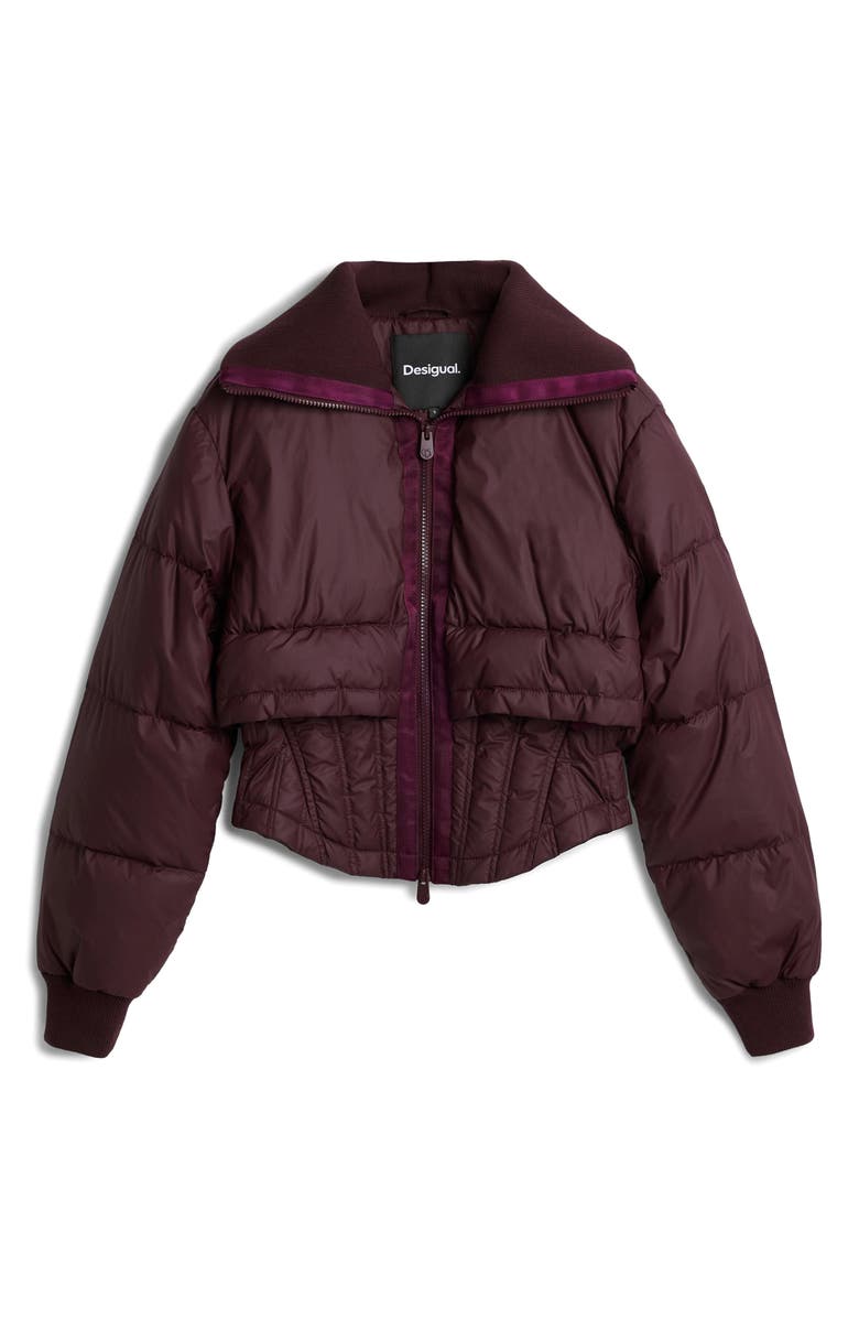 Desigual Quilted Crop Puffer Jacket, Alternate, color, Burgundy