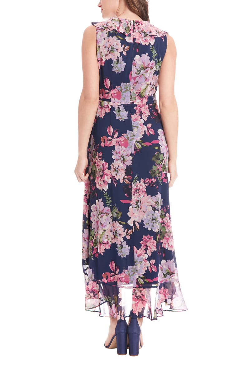 Femme Floral Yoryu Ruffle Hem Dress, Alternate, color, NAVY/ PINK