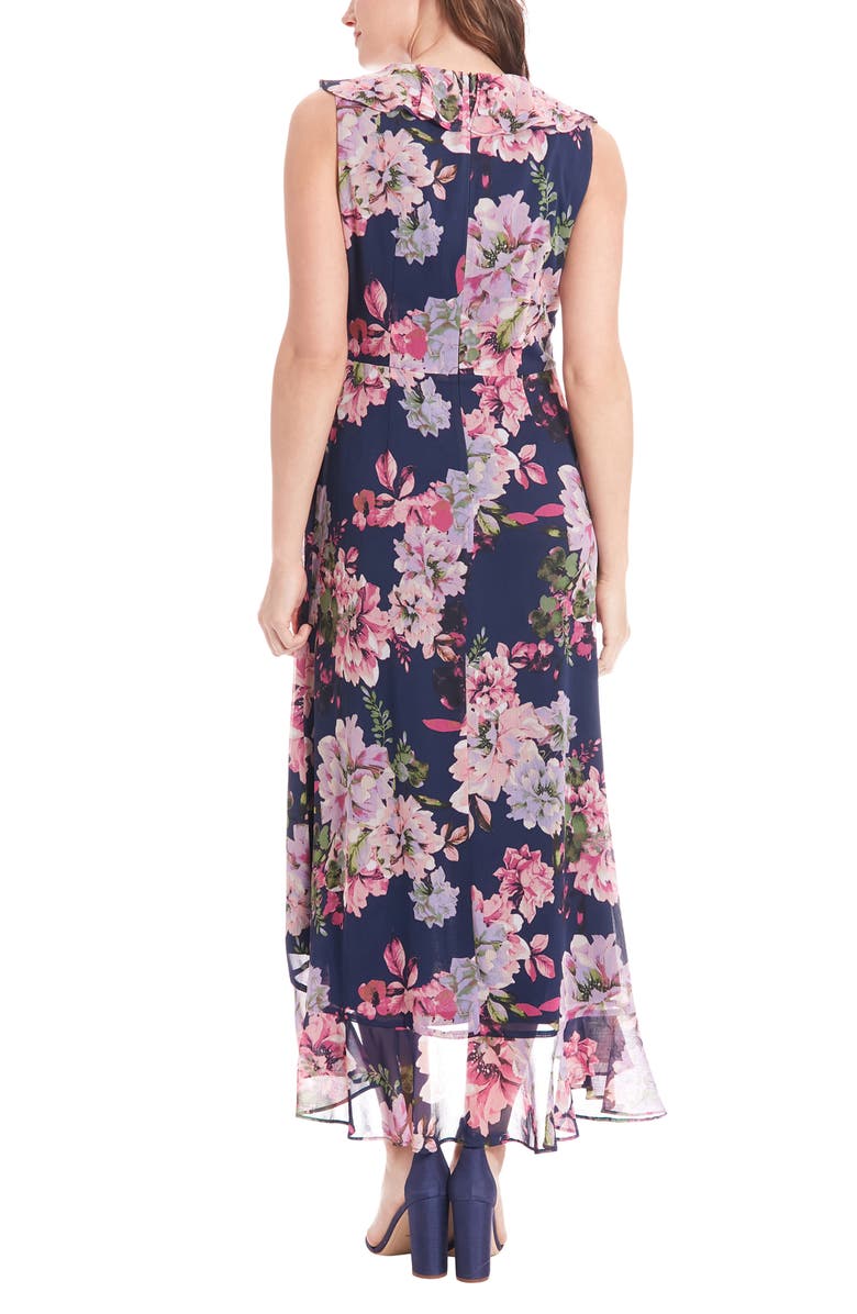 London Times Femme Floral Yoryu Ruffle Hem Dress, Alternate, color, Navy/ Pink